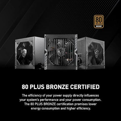 MSI MAG A650BN Gaming Power Supplyr - 80 Plus Bronze Certified 650W - Compact Size - ATX PSU MAG A650BN 80 Plus Bronze
