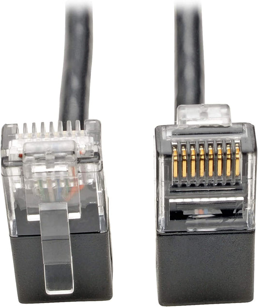 TRIPP LITE Cat6 Gigabit Patch Cable Snagless Right-Angle Utp Slim, 1', Black (N201-SR1-BK)