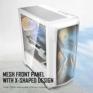 Antec Dark League DP505 White, High-Airflow Mesh Front Panel, 3 x 120mm ARGB Fans, ARGB &amp; PWM Hub, 8 x Rubber Grommets &amp; 3 x Cable Ties, Type-C 3.2 Gen2, GPU Bracket, Mid-Tower E-ATX Gaming Case