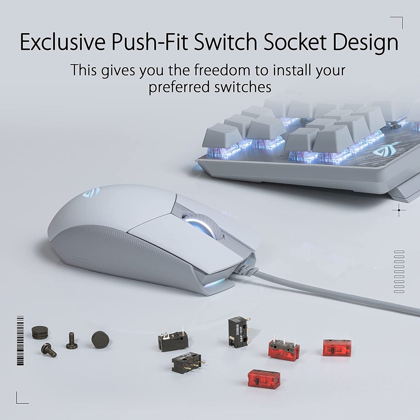 ASUS ROG Strix Impact II Moonlight White Gaming Mouse | Ambidextrous and Lightweight Design, 6200 DPI Optical Sensor, Push-Fit Hot Swappable Switches, Aura Sync RGB Lighting, Minimal Design Strix Impact II (Wired) Moonlight