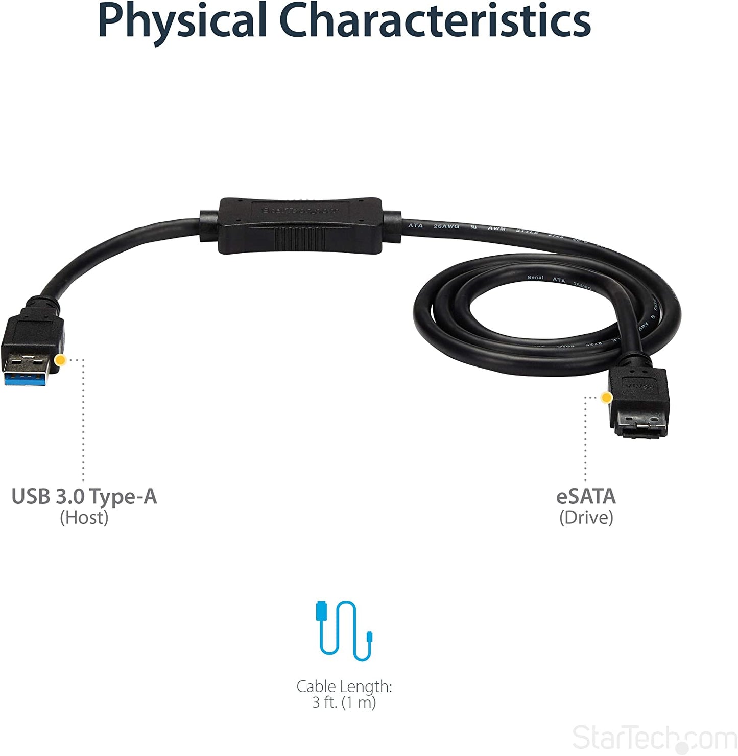 StarTech.com 3 ft USB 3.0 to eSATA Adapter - 6 Gbps USB to HDD/SSD/ODD Converter - Hard Drive to USB Cable (USB3S2ESATA3) eSATA (SATA III) USB 3.0