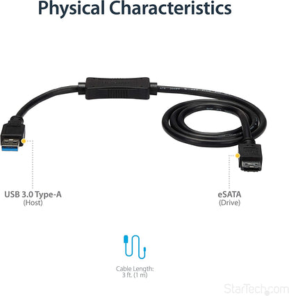 StarTech.com 3 ft USB 3.0 to eSATA Adapter - 6 Gbps USB to HDD/SSD/ODD Converter - Hard Drive to USB Cable (USB3S2ESATA3) eSATA (SATA III) USB 3.0