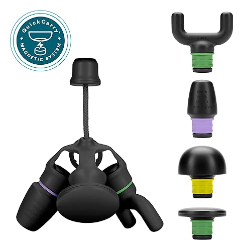 Homedics Rebound Percussion Massager, Ergonomic with QuietPower Technology, 4 Attachments plus QuickCarry System, 3 Muscle-Targeting Modes & 4 Speeds, Portable for Home, Gym, and Travel