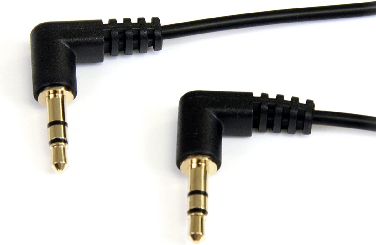 StarTech.com 6 ft. (1.8 m) Right Angle 3.5 mm Audio Cable - 3.5mm Slim Audio Cable - Right Angle - Male/Male - Aux Cable (MU6MMS2RA), Black 6 ft 2 Angled Connector Audio Cable
