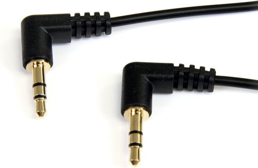 StarTech.com 6 ft. (1.8 m) Right Angle 3.5 mm Audio Cable - 3.5mm Slim Audio Cable - Right Angle - Male/Male - Aux Cable (MU6MMS2RA), Black 6 ft 2 Angled Connector Audio Cable