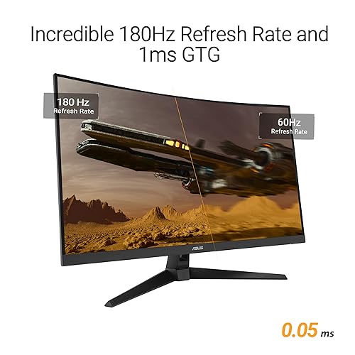 ASUS TUF Gaming 31.5” 1440P Curved HDR Gaming Monitor (VG32WQ3B) – QHD (2560 x 1440), 180Hz, 0.5ms, 1500R, Extreme Low Motion Blur, FreeSync, 90% DCI-P3, Shadow Boost, DisplayWidget