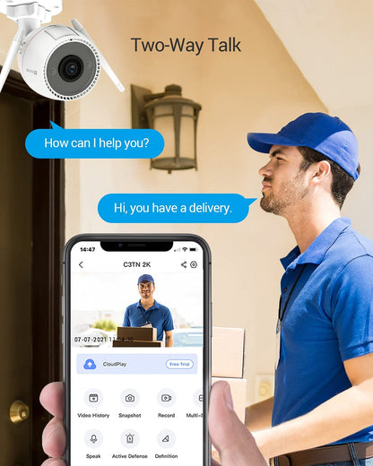 EZVIZ Security Camera Outdoor, 2K WiFi Camera with Motion Alert, Color Night Vision and IP67 Waterproof, AI-Powered Person Detection, Two-Way Talk, Compatible with Alexa Google Home | C3TN C3TN-2K