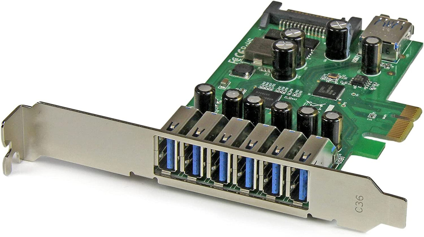 StarTech.com 7 Port PCI Express USB 3.0 Card - Standard &amp; Low-Profile - SATA Power - UASP Support - 1 Internal &amp; 6 External USB 3.0 Ports (PEXUSB3S7)