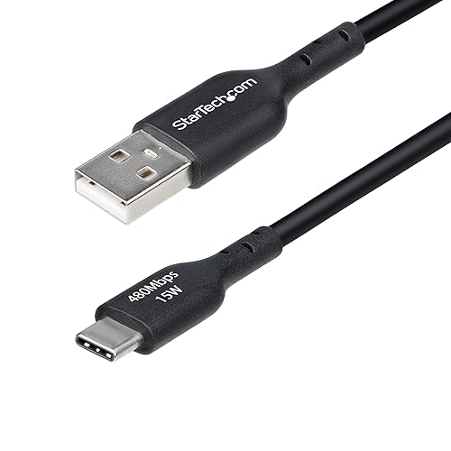 StarTech.com 6in (15cm) USB-A to USB-C Charging Cable, Charge & Sync, 3A, USB 2.0, TPE Jacket, Black USB Charging Cord