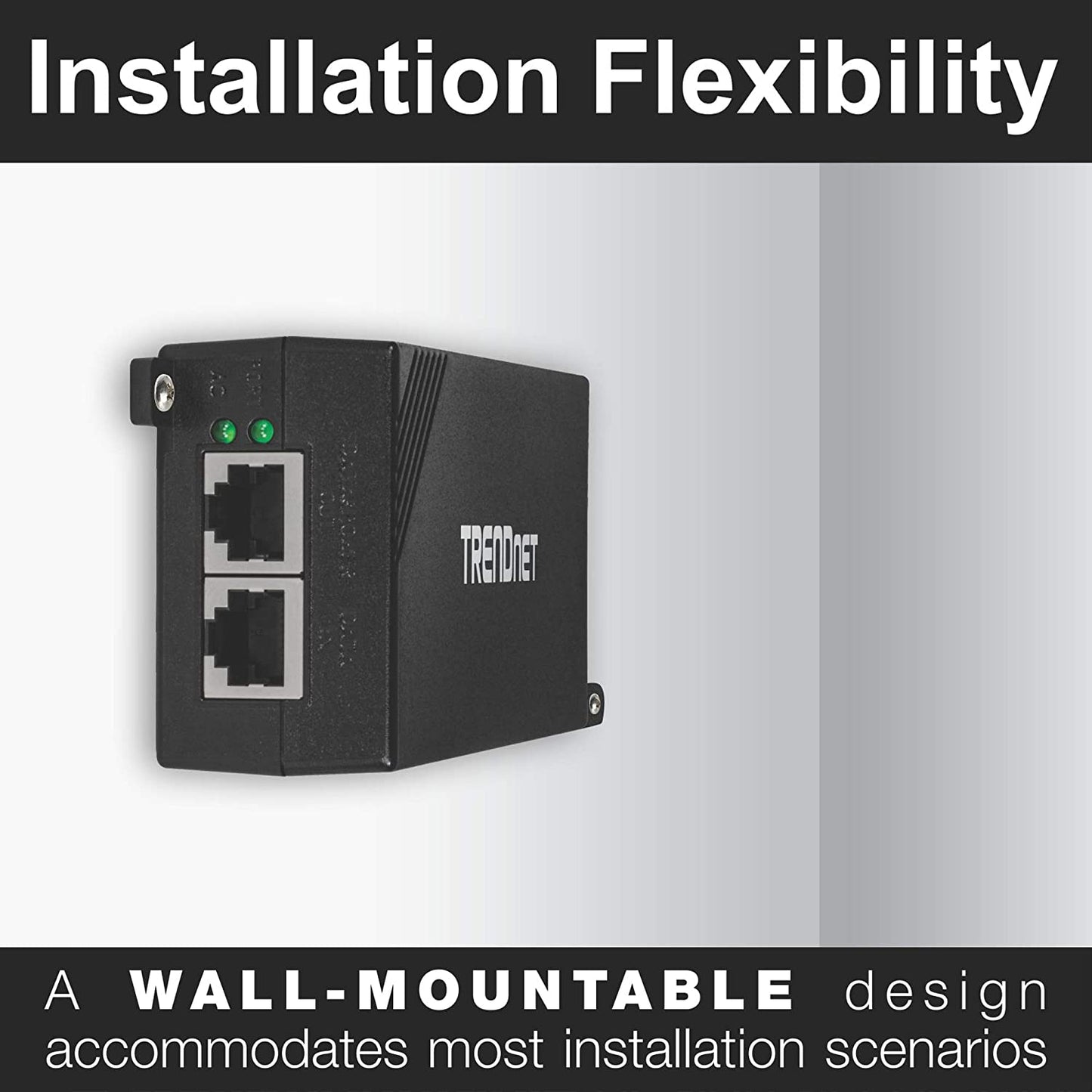 TRENDnet Gigabit Power Over Ethernet Plus Injector, Converts Non-Poe Gigabit To Poe+ Or PoE Gigabit, Supplies PoE (15.4W) Or PoE+ (30W) Power Network Distances Up To 100M (328 ft.), Black, TPE-115GI