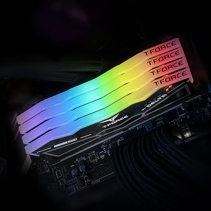 TEAMGROUP T-FORCE DELTA RGB DDR5 Ram 64GB (2x32GB) 6000MHz PC5-48000 CL38 Intel XMP 3.0 & AMD Expo Compatible Desktop Memory Module Ram Black FF3D564G6000HC38ADC01 64GB(2x32GB) DDR5 6000MHZ 38-38-38-78 Black