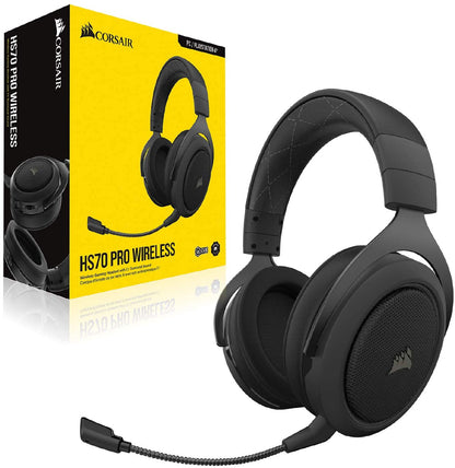 Corsair HS70 Pro Wireless Gaming Headset - 7.1 Surround Sound Headphones for PC, MacOS, PS5, PS4 - Discord Certified - 50mm Drivers – Carbon Carbon Pro Wireless Headset