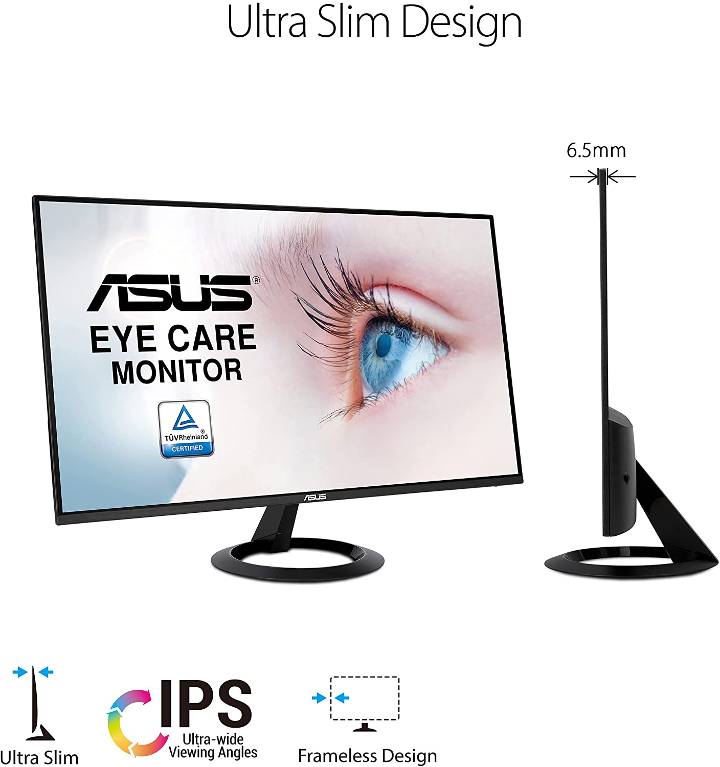 ASUS 23.8” 1080P Monitor (VZ24EHE) - Full HD, IPS, 75Hz, 1ms, Adaptive-Sync/FreeSync, Low Blue Light, Flicker Free, Ultra-Slim, VESA Mountable, Frameless, HDMI, VGA 23.8" IPS FHD 1ms 75hz Frameless