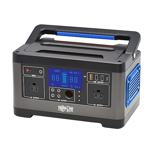 Tripp Lite Portable Lithium-Ion Power Station, 500W Sine Wave AC & DC Outputs, Solar Option, 2 NEMA 5-15R Outlets, 1 USB-C & 3 USB-A Ports, 4 DC Plugs, 1 Cigarette Lighter, 2-Year Warranty (GC500L)