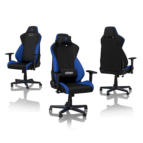 NITRO Concepts S300 Gaming Chair - Office Chair - Ergonomic - Cloth Cover - Up to 135kg Users - 90° to 135° Reclinable - Adjustable Height & Armrests - Galctic Blue
