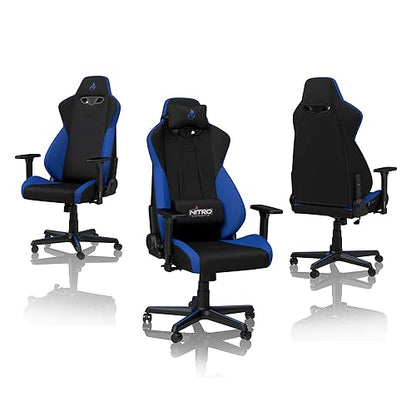 NITRO Concepts S300 Gaming Chair - Office Chair - Ergonomic - Cloth Cover - Up to 135kg Users - 90° to 135° Reclinable - Adjustable Height & Armrests - Galctic Blue