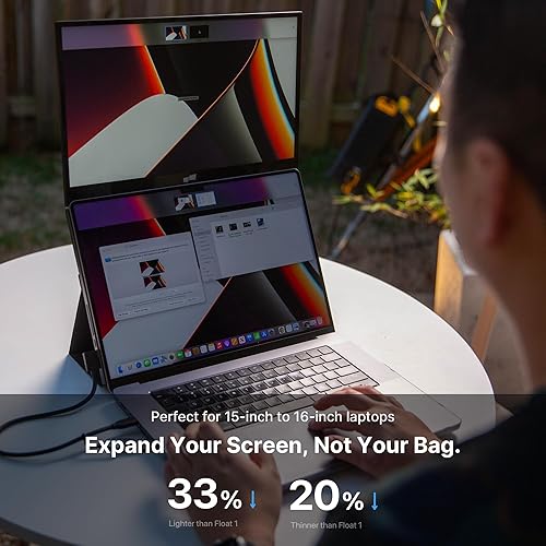 New Mobile Pixels Duex Float 2.0 Pro 2.5 K Portable Monitor, 16 Laptop Screen Extender (Built-in Kickstand), USB C/HDMI Stacked Monitor Extender with Dual Speakers, Windows, MacOS, Switch, Android