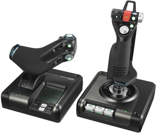 Logitech G Saitek X52 Pro Flight Control System, Controller and Joystick Simulator, LCD Display, Illuminated Buttons, 2xUSB, PC - Black/Silver