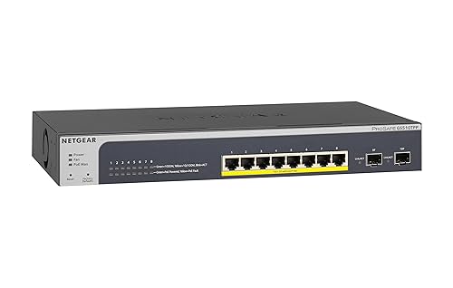 NETGEAR 10-Port PoE Gigabit Ethernet Smart Switch (GS510TPP) - Managed, with 8 x PoE+ @ 190W, 2 x 1G SFP, Desktop or Rackmount, and Limited Lifetime Protection,Black 10 Port | 8xPoE+ 190W | 2xSFP