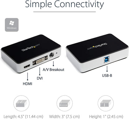 StarTech.com HDMI Video Capture Device - 1080p - 60fps Capture Card - USB Video Recorder - with HDMI DVI VGA (USB3HDCAP) Black