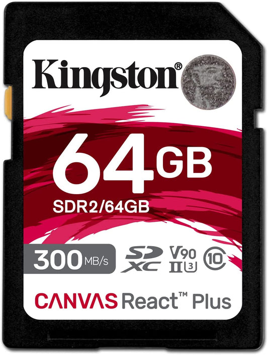 Kingston Canvas React Plus 64GB SD Card | SDXC UHS-II | 300R/260W U3 V90 | Full HD/4K/8K | SDR2/64GB