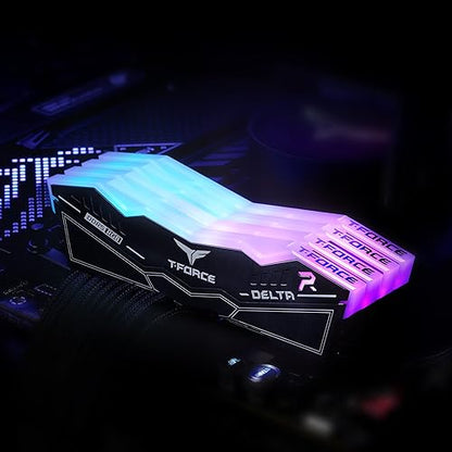 TEAMGROUP T-FORCE DELTA RGB DDR5 Ram 64GB (2x32GB) 6000MHz PC5-48000 CL38 Intel XMP 3.0 & AMD Expo Compatible Desktop Memory Module Ram Black FF3D564G6000HC38ADC01 64GB(2x32GB) DDR5 6000MHZ 38-38-38-78 Black