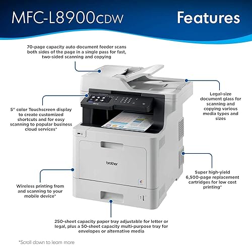 Brother MFCL8900CDW Wireless Color Printer with Scanner, Copier & Fax, 1 MFCL8900CDW Printer