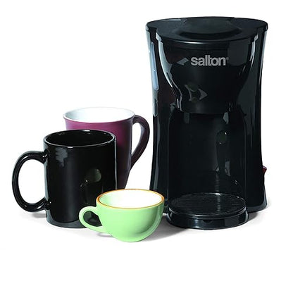 Salton 1 Cup Mini Single Serve Coffee Maker with Reusable Mesh Filter, With Bonus Ceramic Mug for Home or Office, Compact 10 Oz, Black (FC1205) Black Drip Maker