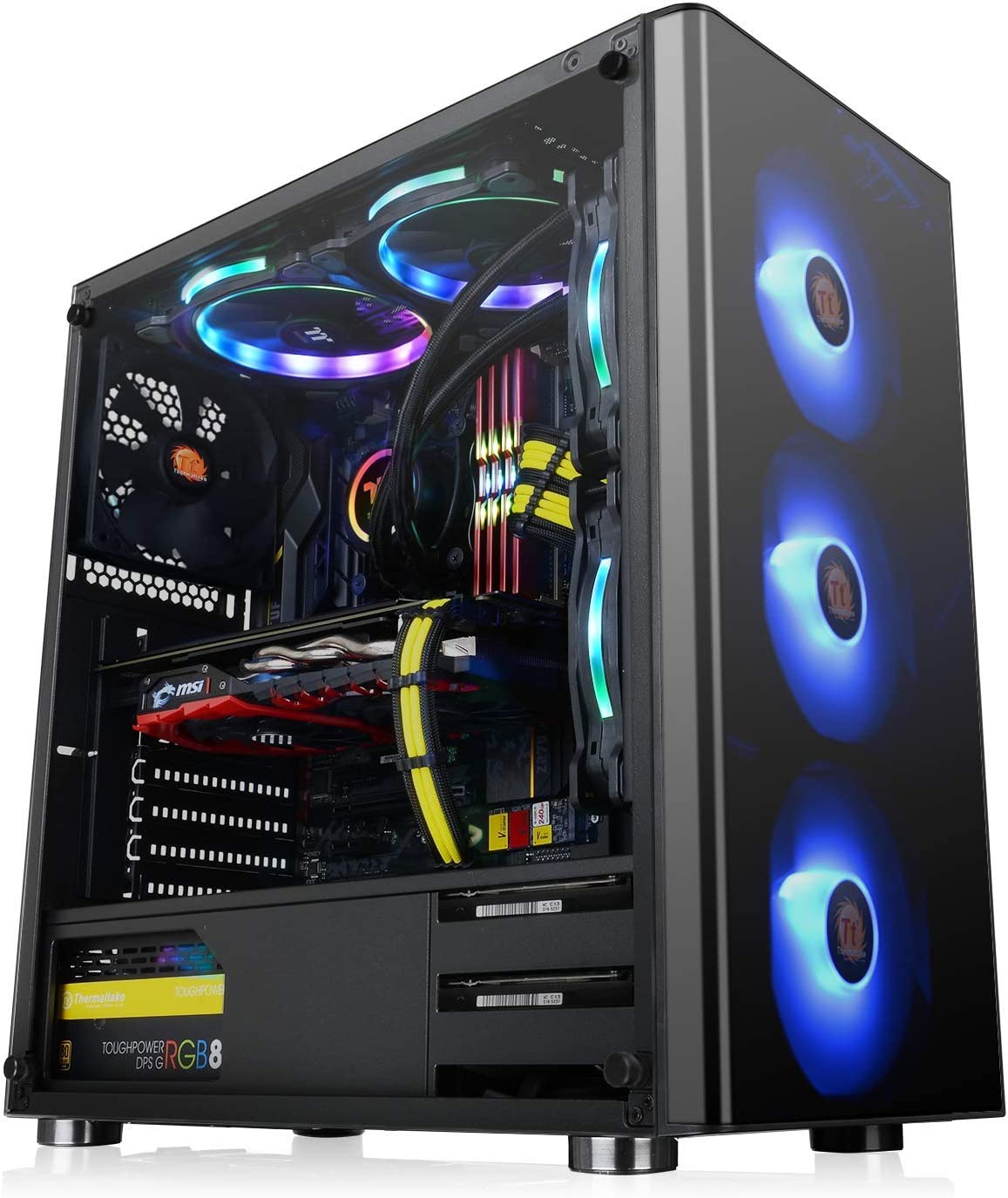 Thermaltake V200 Tempered Glass RGB Edition 12V MB Sync Capable ATX Mid-Tower Chassis with 3 120mm 12V RGB Fan + 1 Black 120mm Rear Fan Pre-Installed CA-1K8-00M1WN-01