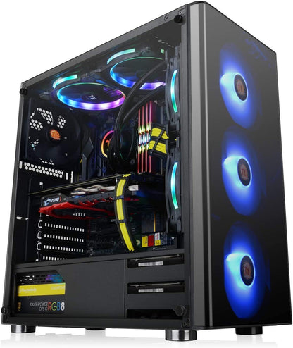 Thermaltake V200 Tempered Glass RGB Edition 12V MB Sync Capable ATX Mid-Tower Chassis with 3 120mm 12V RGB Fan + 1 Black 120mm Rear Fan Pre-Installed CA-1K8-00M1WN-01