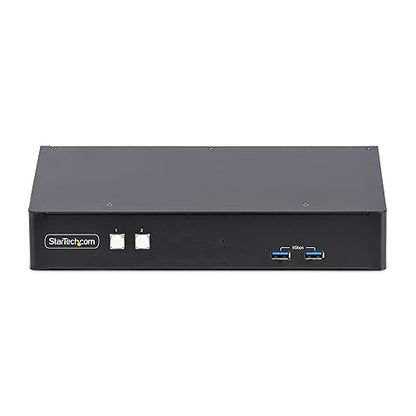 StarTech.com 2-Port Dual-Monitor DisplayPort KVM Switch, RS232 Serial Control, 4K 60Hz, 2X USB 5Gbps Hub Ports, 2X USB 2.0 HID Ports, Hotkey/Pushbutton Switching, TAA Compliant (P2DD46A22-KVM-SWITCH)