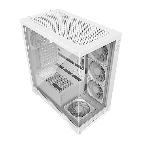 XPG Invader X Mid-Tower Gaming ATX PC Case with Panoramic View, Tempered Glass Panels, and RGB Lighting White (INVADERXMT-WHCWW)