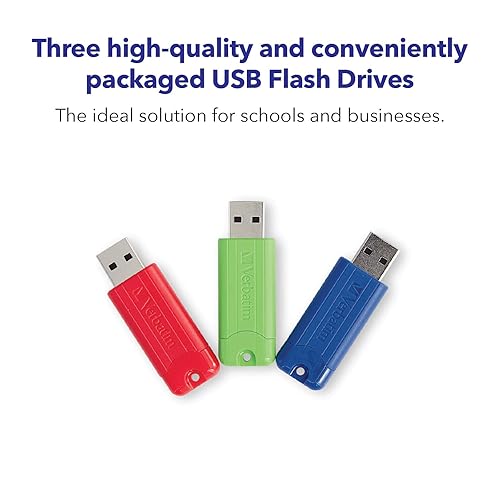Verbatim 128GB Pinstripe USB 3.2 Gen 1 Flash Drive Retractable Thumb Drive - 3 Pack - Multicolor (Green, Blue, Red)