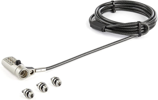 StarTech.com 6.5' (2m) 3-in-1 Universal Laptop Cable Lock - 4-Digit Combination Laptop/Desktop Security Cable Lock Compatible w/K-Slot, Nano &amp; Wedge Slot Computer - Anti-Theft Steel Cable (LTULOCK4D)