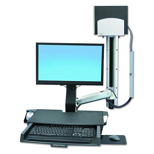 Ergotron StyleView Sit-Stand Combo with Medium Silver CPU Holder/Worksurface, Aluminum/Black