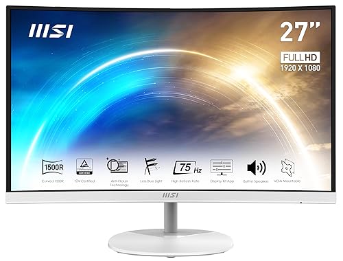 MSI Pro MP271CAW, 27, 1920 x 1080 (FHD), Curved VA, 75Hz, TUV Certified Eyesight Protection, 4ms, Displayport, HDMI, Tilt