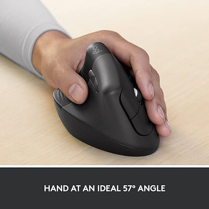 Logitech Lift for Business Left, Vertical Ergonomic Mouse - Left-Handed, Wireless, Bluetooth or Secured Logi Bolt USB, Quiet clicks, Globally Certified, Windows/Mac/Chrome/Linux - Graphite