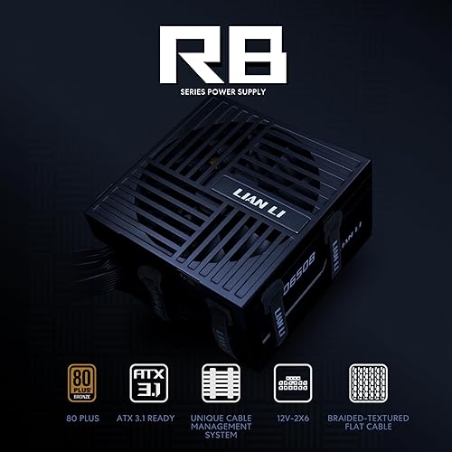 Lian Li RB550 80 Plus Bronze Non Modular - Low-Noise ATX 550 Watt Power Supply - ATX 3.1 & PCIe 5.1 Compliant - Cable Management - 135mm Larger Fan - Active PFC Design - Black (RB0550B) 550W