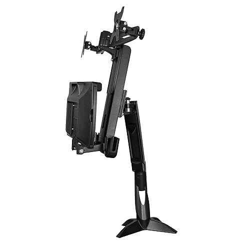 StarTech.com Sit Stand Dual Monitor Arm - Desk Mount Dual Computer Monitor Adjustable Standing Workstation for up to 24" Displays - VESA Ergonomic Stand Up Desk Converter w/Keyboard Tray (ARMSTSCP2)