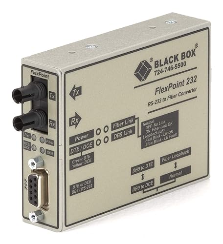 Black Box FlexPoint Modular Media Converter, RS-232 to Fiber, Single-Mode, 30 km, ST - 1 x ST Ports - DuplexST Port - Single-mode - 1310 nm Fiber - 28 km - DC - Internal, Standalone, Wall Mountable
