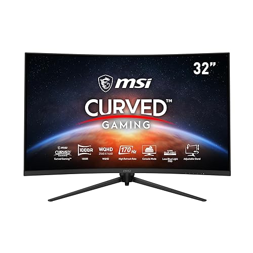 MSI G321CQP E2, 32" Gaming Monitor, 2560 x 1440 (QHD) Curved Gaming Monitor, 1 ms, 170Hz, FreeSync Premium, 1000R, HDMI, DisplayPort, Tilt, Swivel, Pivot and Height Adjustable.