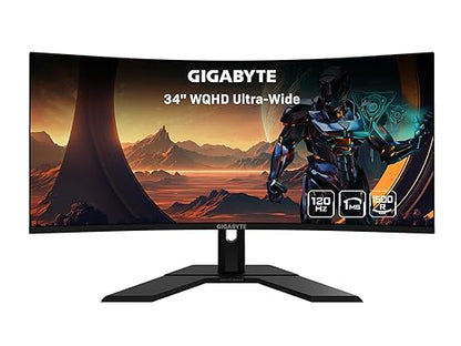 GIGABYTE GS34WQC 34 120Hz 1440P Curved Gaming Monitor, 3440x1440 VA 1500R Display, 1ms (MPRT) Response Time, HDR Ready, FreeSync Premium, 1x Display Port 1.4, 2X HDMI 2.0,Black QHD | 144Hz 1ms | 34 | No Height Adj.