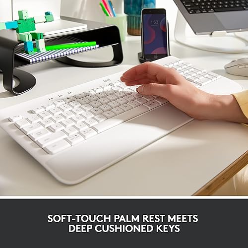 Logitech Signature K650 Comfort Full-Size Wireless Keyboard with Wrist Rest, BLE Bluetooth or Logi Bolt USB Receiver, Deep-Cushioned Keys, Numpad, Compatible with Most OS/PC/Window/Mac - Off White Keyboard Off White