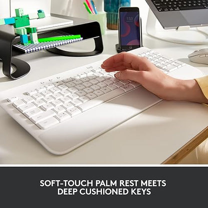 Logitech Signature K650 Comfort Full-Size Wireless Keyboard with Wrist Rest, BLE Bluetooth or Logi Bolt USB Receiver, Deep-Cushioned Keys, Numpad, Compatible with Most OS/PC/Window/Mac - Off White Keyboard Off White