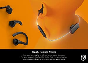 Philips A3206 Wireless Sports Headphones, Detachable Ear Hooks, Integrated Controls, Built-in Microphone, Instant Bluetooth Pairing, IP57 dust Resistant and Waterproof TAA3206BK Black One size fits all Wireless | Around the neck