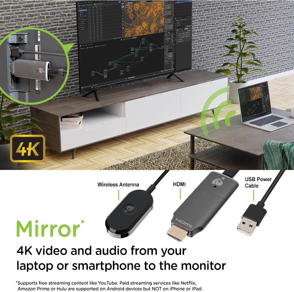 IOGEAR HDMI Wireless Video Sharing Device - 1080p@60Hz - Wireless 2.4/5GHz w/WPA-2 Security - Up to 30Ft in-Room - Mirror Mode - Laptop or Phone to Display - Win Mac OS iOS Android Chrome - GWAVRD