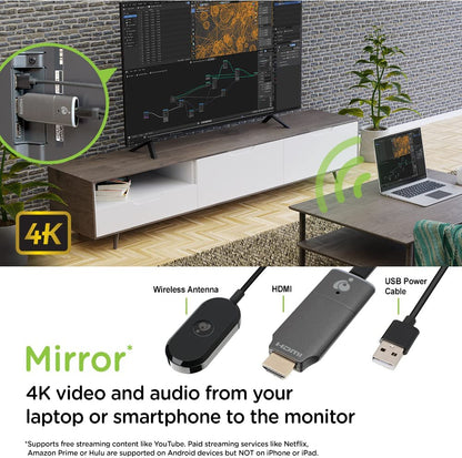 IOGEAR HDMI Wireless Video Sharing Device - 1080p@60Hz - Wireless 2.4/5GHz w/WPA-2 Security - Up to 30Ft in-Room - Mirror Mode - Laptop or Phone to Display - Win Mac OS iOS Android Chrome - GWAVRD