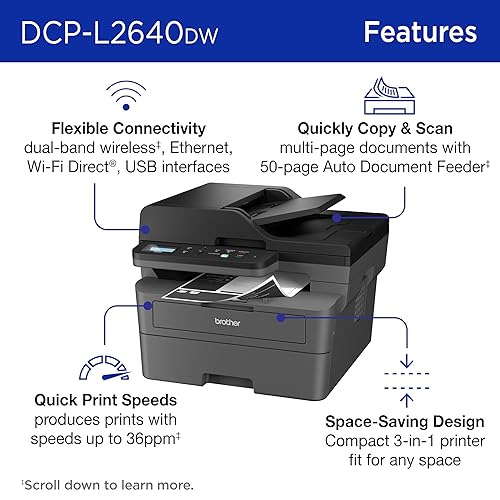 Brother DCP-L2640DW Business Monochrome Multifunction Laser Printer with 700 Prints in-Box New Model: DCPL2640DW