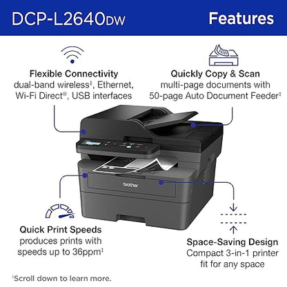 Brother DCP-L2640DW Business Monochrome Multifunction Laser Printer with 700 Prints in-Box New Model: DCPL2640DW