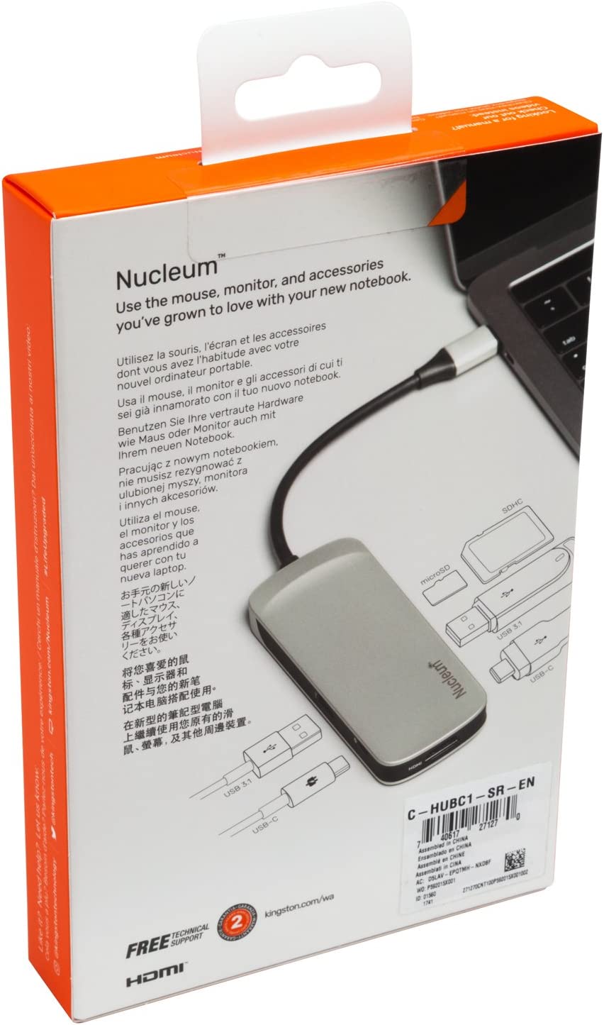 Kingston Nucleum USB C Hub, 7-In-1 Type-C-Adapter Hub Connect USB 3.0, 4K HDMI, SD and MicroSD-Card, USB Type-C Charging for MacBook, Chromebook, and Other USB Type-C devices